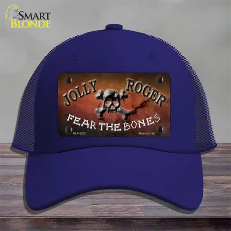 Fear The Bones Novelty License Plate Hat Mesh / Royal Blue