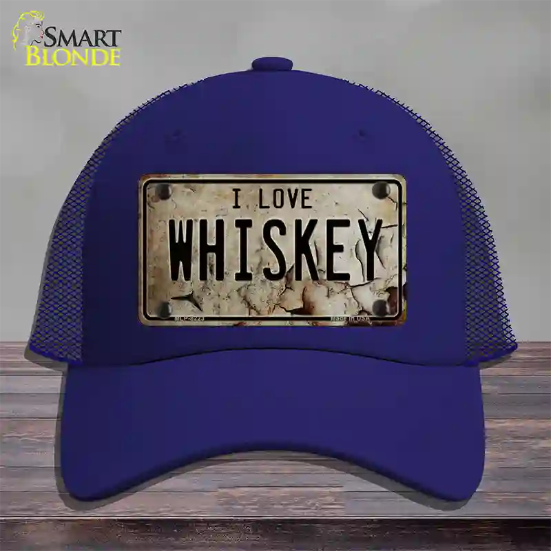 I Love Whiskey Novelty License Plate Hat Mesh / Royal Blue