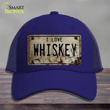 I Love Whiskey Novelty License Plate Hat Mesh / Royal Blue