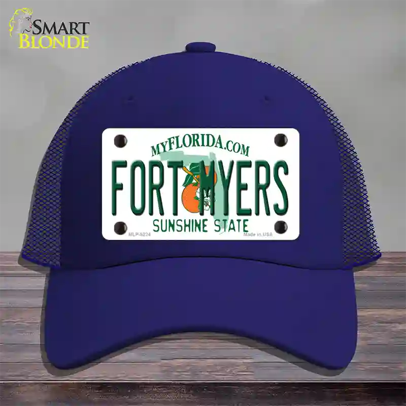 Fort Myers Florida Novelty License Plate Hat Mesh / Royal Blue