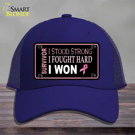 Breast Cancer Survivor Ribbon Novelty License Plate Hat Mesh / Royal Blue