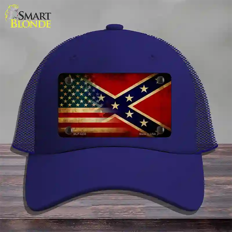 American Confederate Flag Novelty License Plate Hat Mesh / Royal Blue