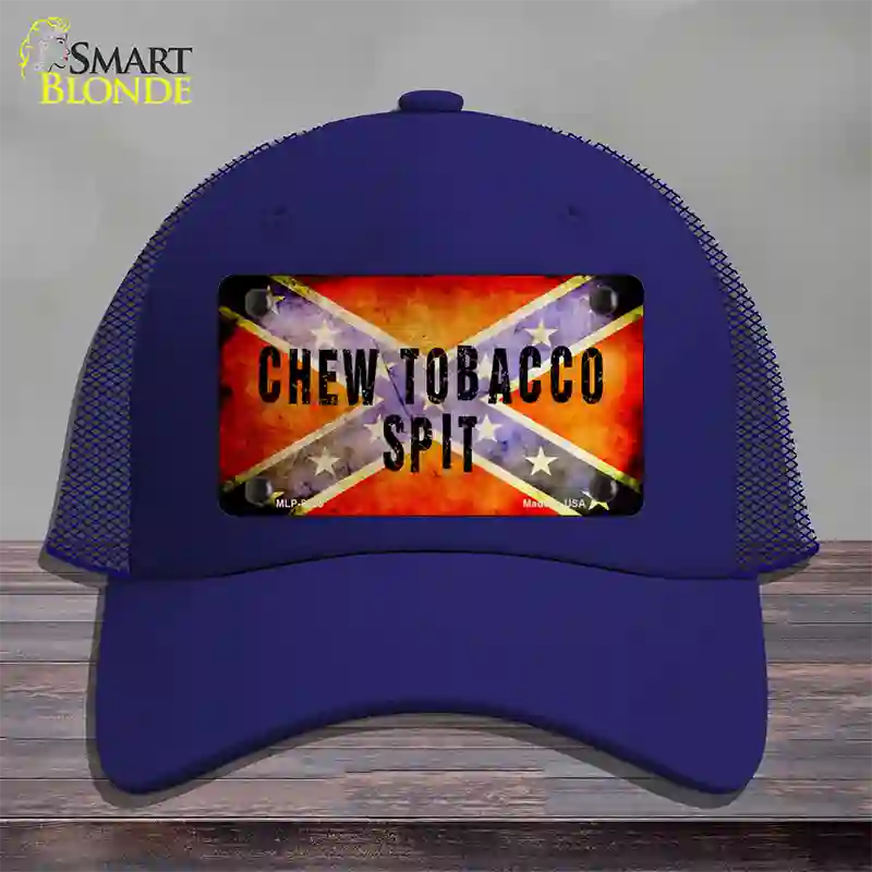 Chew Tobacco Spit Novelty License Plate Hat Mesh / Royal Blue