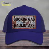 Suckin Gas Haulin Ass Vintage Novelty License Plate Hat Mesh / Royal Blue