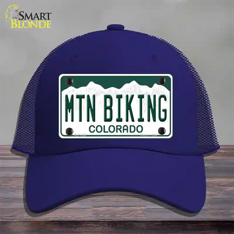 Mtn Biking Colorado Novelty License Plate Hat Mesh / Royal Blue