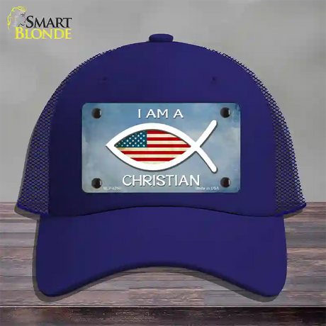 I Am A Christian Novelty License Plate Hat Mesh / Royal Blue