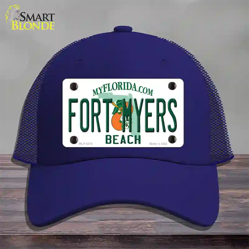 Fort Myers Beach Novelty License Plate Hat Mesh / Royal Blue