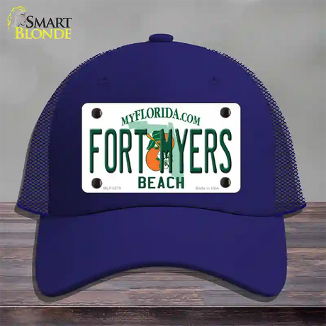 Fort Myers Beach Novelty License Plate Hat Mesh / Royal Blue