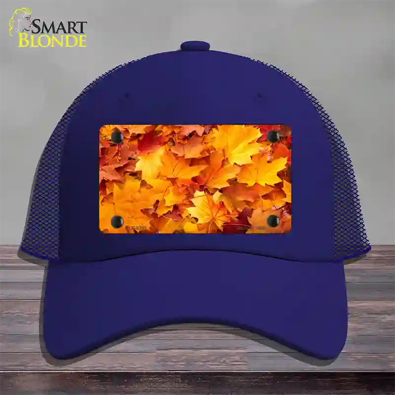 Fall Leaves Novelty License Plate Hat Mesh / Royal Blue