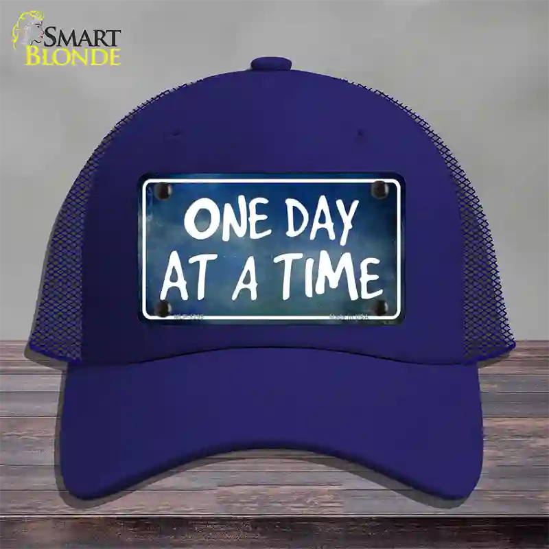 One Day At A Time Novelty License Plate Hat Mesh / Royal Blue