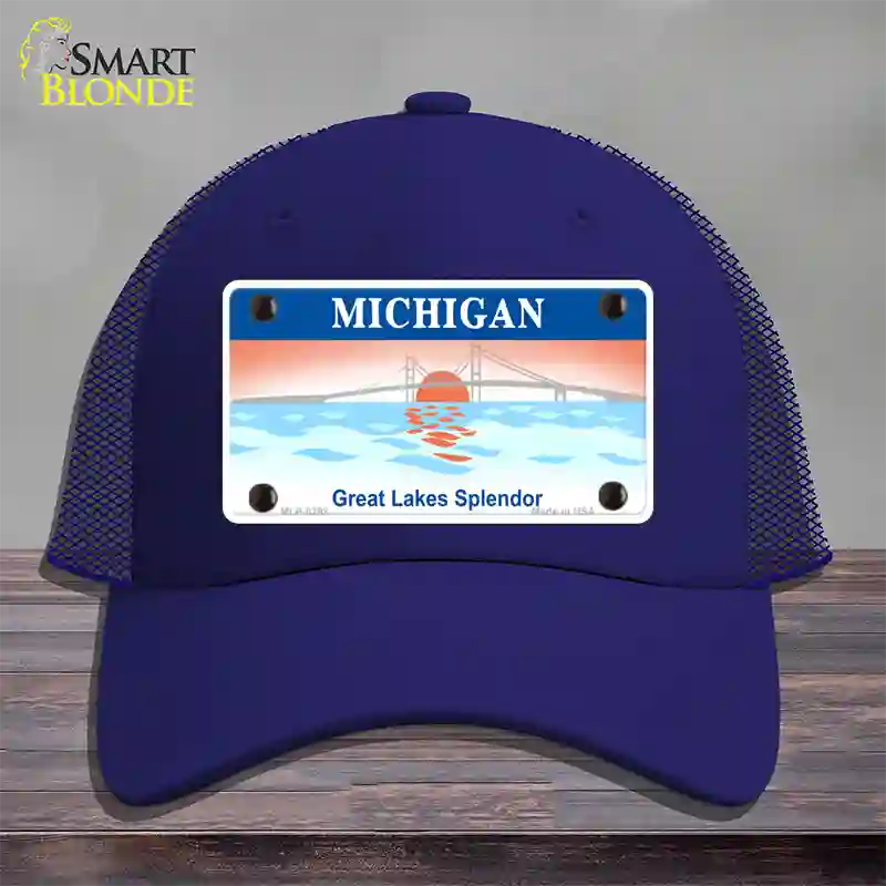 Michigan Great Lakes Blank Novelty License Plate Hat Mesh / Royal Blue