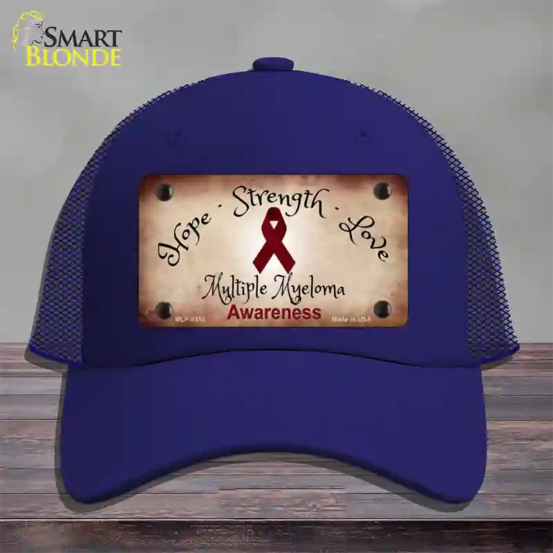 Multiple Myeloma Cancer Ribbon Novelty License Plate Hat Mesh / Royal Blue