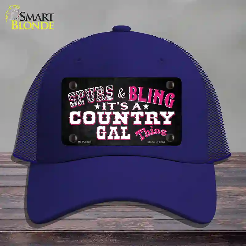 Spurs and Bling Novelty License Plate Hat Mesh / Royal Blue