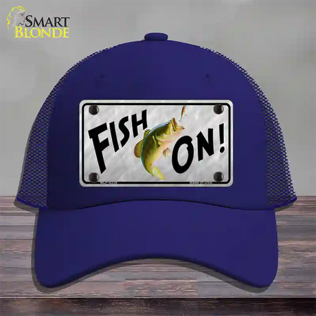 Fish On Novelty License Plate Hat Mesh / Royal Blue