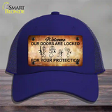 Doors Locked Your Protection Novelty License Plate Hat Mesh / Royal Blue