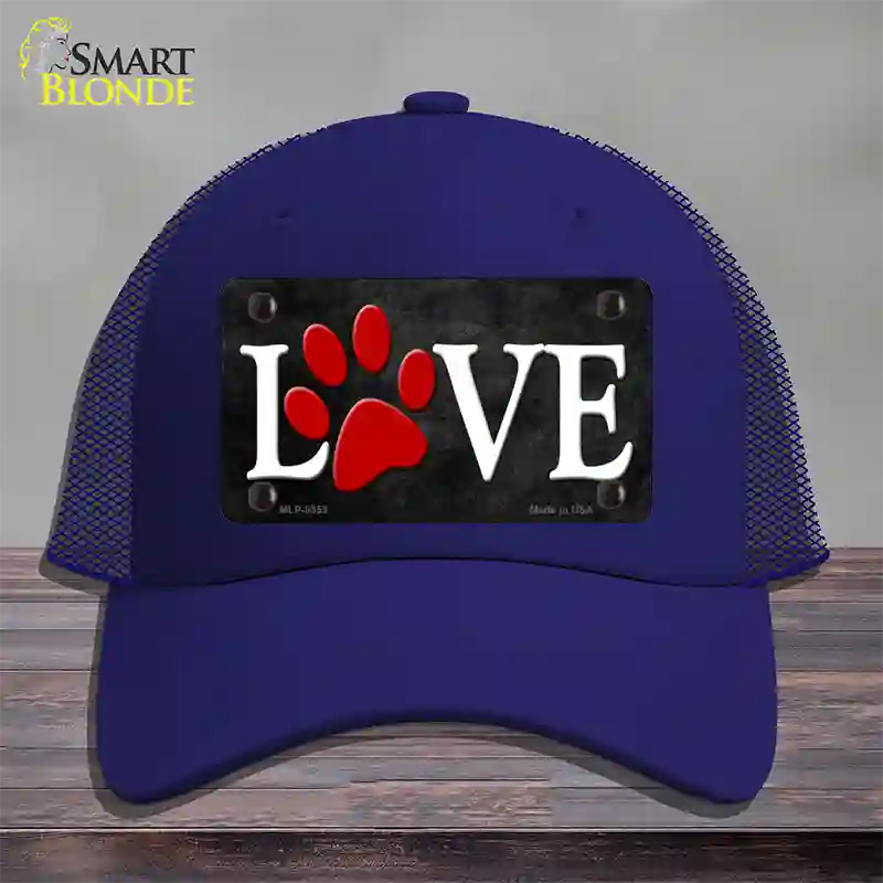 Love Paw Novelty License Plate Hat Mesh / Royal Blue