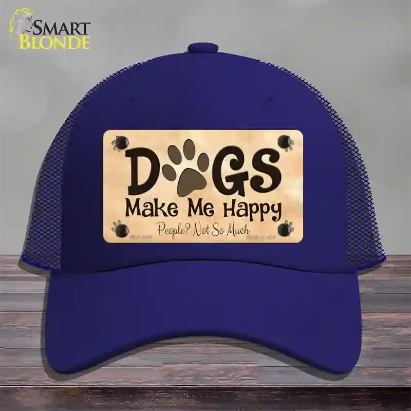 Dogs Make Me Happy Novelty License Plate Hat Mesh / Royal Blue