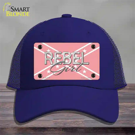 Rebel Girl Pink Novelty License Plate Hat Mesh / Royal Blue