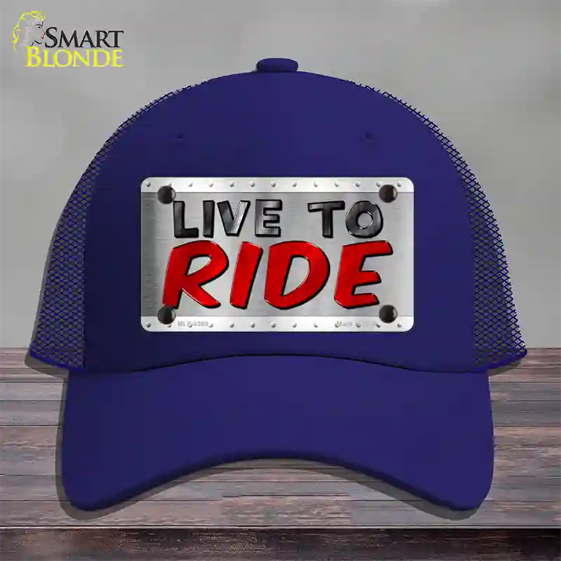 Live To Ride Shiny Novelty License Plate Hat Mesh / Royal Blue