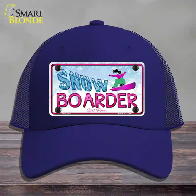 Snow Boarder Girl Novelty License Plate Hat Mesh / Royal Blue