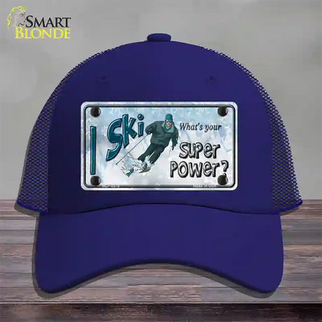 I Ski What's Your Super Power Male Novelty License Plate Hat Mesh / Royal Blue