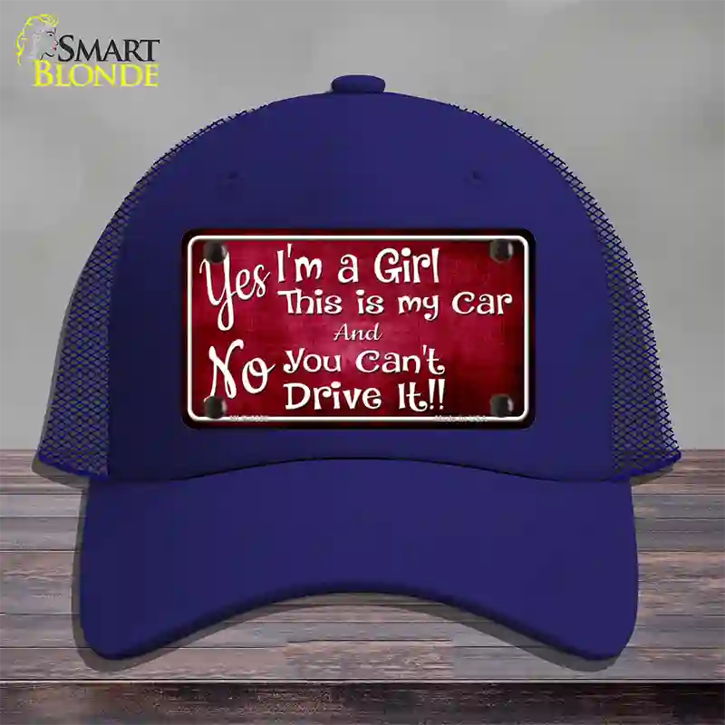 Yes Im A Girl Novelty License Plate Hat Mesh / Royal Blue