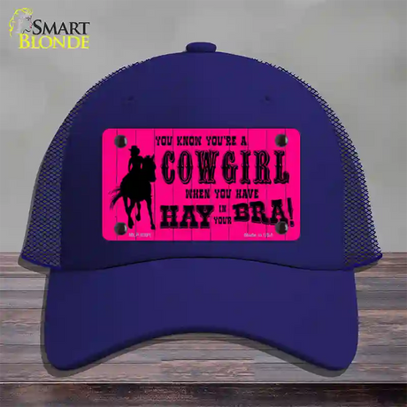 Pink Cowgirl Novelty License Plate Hat Mesh / Royal Blue