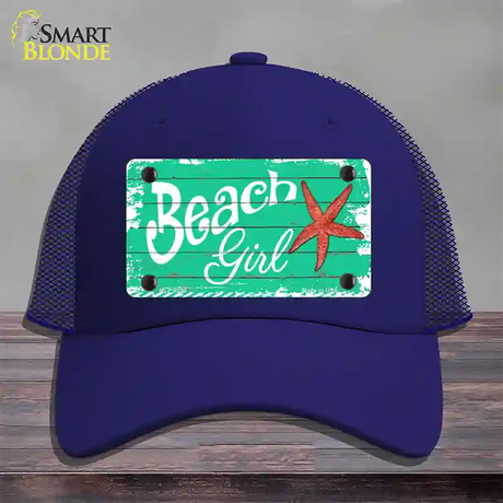 Beach Girl Novelty License Plate Hat Mesh / Royal Blue