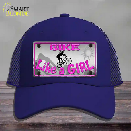 Bike Like A Girl Novelty License Plate Hat Mesh / Royal Blue