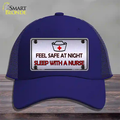 Feel Safe At Night Novelty License Plate Hat Mesh / Royal Blue