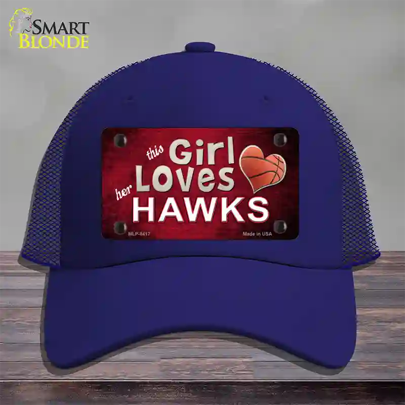 This Girl Loves Her Hawks Novelty License Plate Hat Mesh / Royal Blue