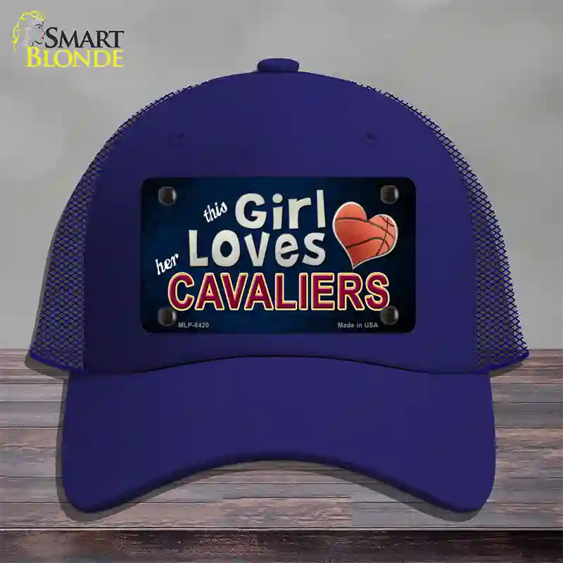 This Girl Loves Her Cavaliers Novelty License Plate Hat Mesh / Royal Blue