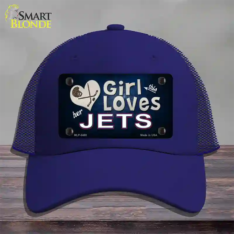 This Girl Loves Her Jets Hockey Novelty License Plate Hat Mesh / Royal Blue