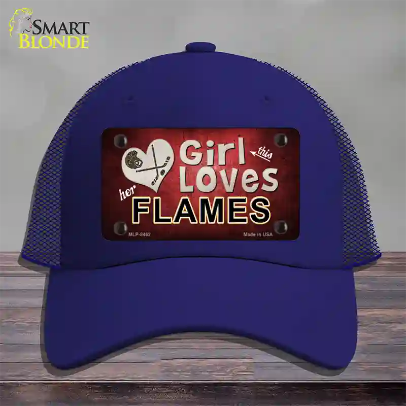 This Girl Loves Her Flames Novelty License Plate Hat Mesh / Royal Blue