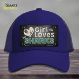 This Girl Loves Her Sharks Novelty License Plate Hat Mesh / Royal Blue