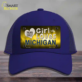 This Girl Loves Michigan Novelty License Plate Hat Mesh / Royal Blue