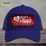 This Girl Loves Nebraska Novelty License Plate Hat Mesh / Royal Blue