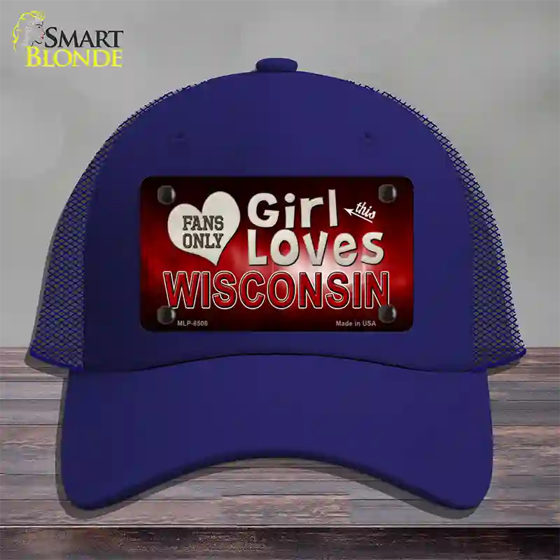 This Girl Loves Wisconsin Novelty License Plate Hat Mesh / Royal Blue