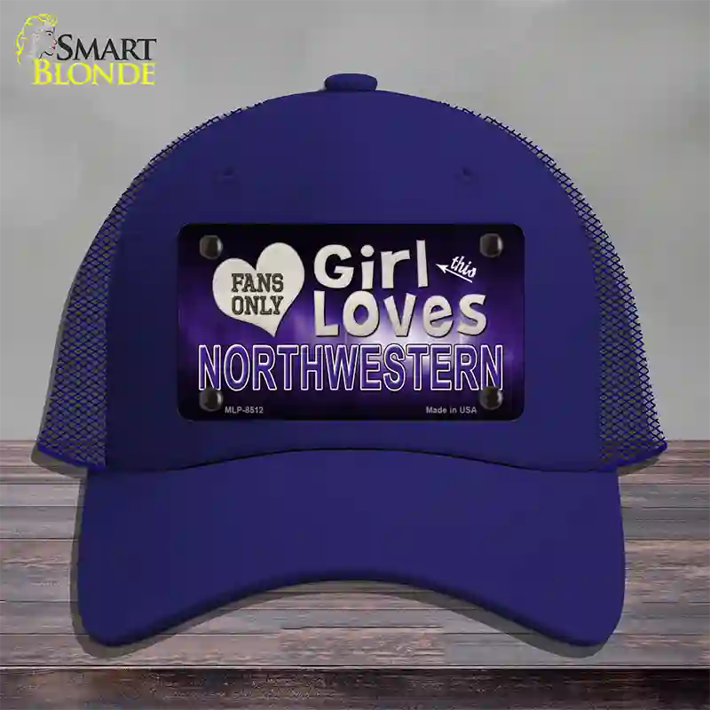 This Girl Loves Northwestern Novelty License Plate Hat Mesh / Royal Blue