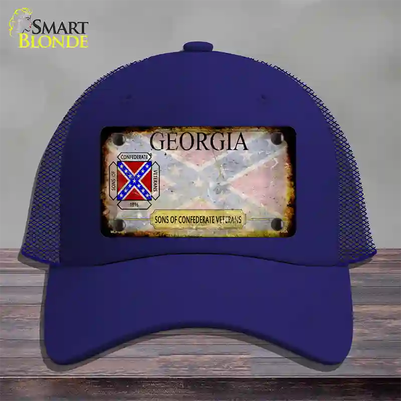 Georgia Rusty State Novelty License Plate Hat Mesh / Royal Blue