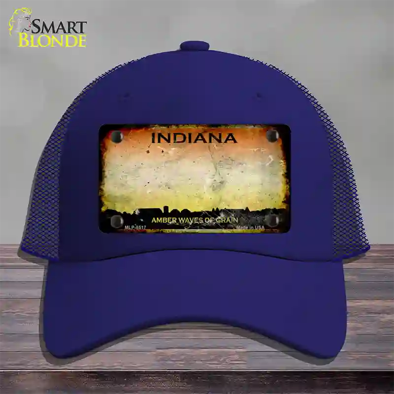 Indiana Rusty State Novelty License Plate Hat Mesh / Royal Blue