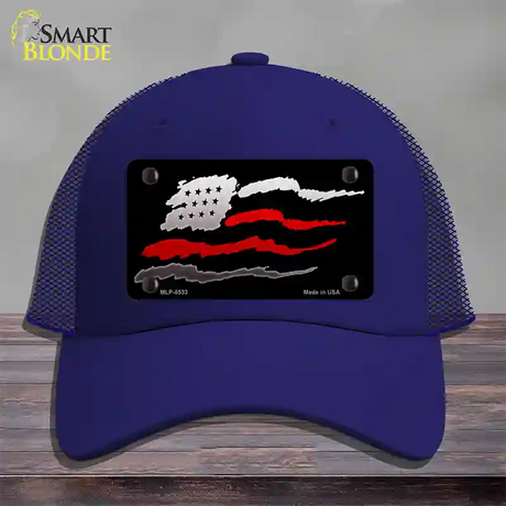 Thin Red Line Flag Novelty License Plate Hat Mesh / Royal Blue