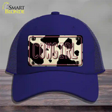 Cowgirl Cow Novelty License Plate Hat Mesh / Royal Blue