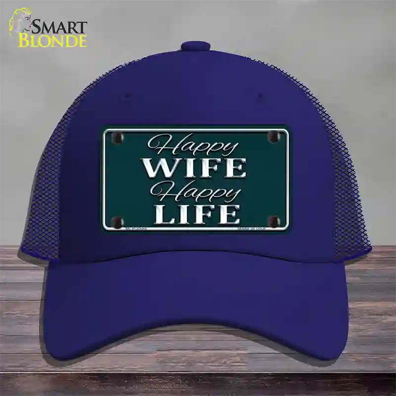 Happy Wife Happy Life Novelty License Plate Hat Mesh / Royal Blue