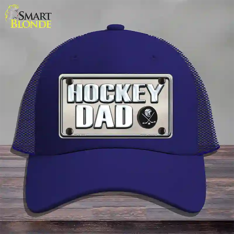 Hockey Dad Novelty License Plate Hat Mesh / Royal Blue