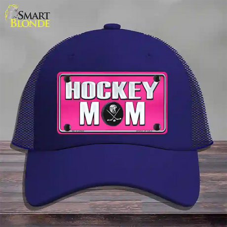 Hockey Mom Novelty License Plate Hat Mesh / Royal Blue