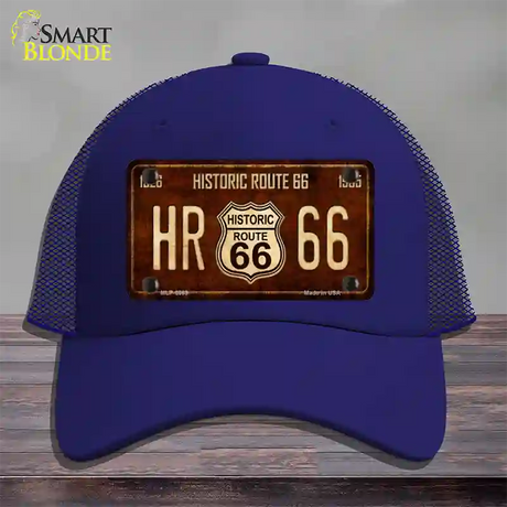 Historic Route 66 Vintage Novelty License Plate Hat Mesh / Royal Blue