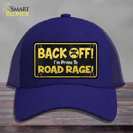 Back Off Road Rage Novelty License Plate Hat Mesh / Royal Blue