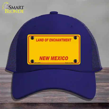 New Mexico Yellow Novelty License Plate Hat Mesh / Royal Blue