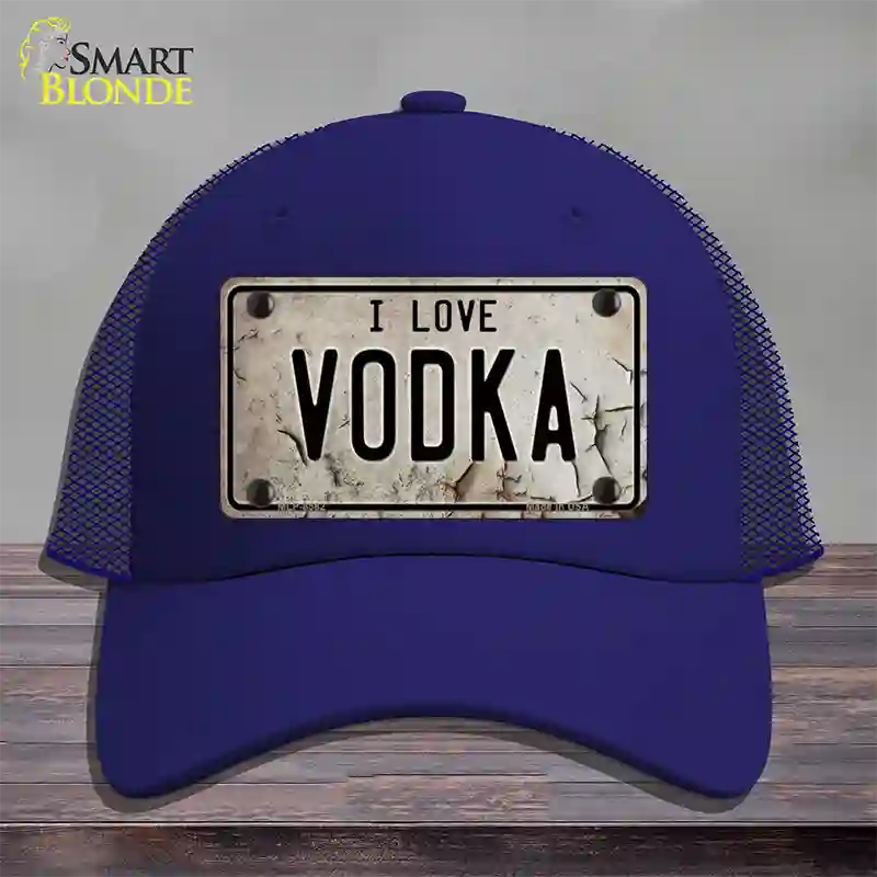 I Love Vodka Novelty License Plate Hat Mesh / Royal Blue